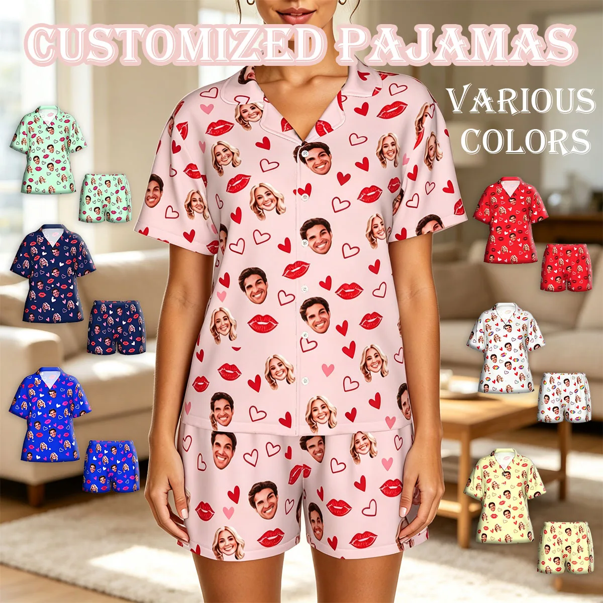 DIY personalized printed pajamas customized women's casual pajamas set with avatar prank face replacement gift for family friend