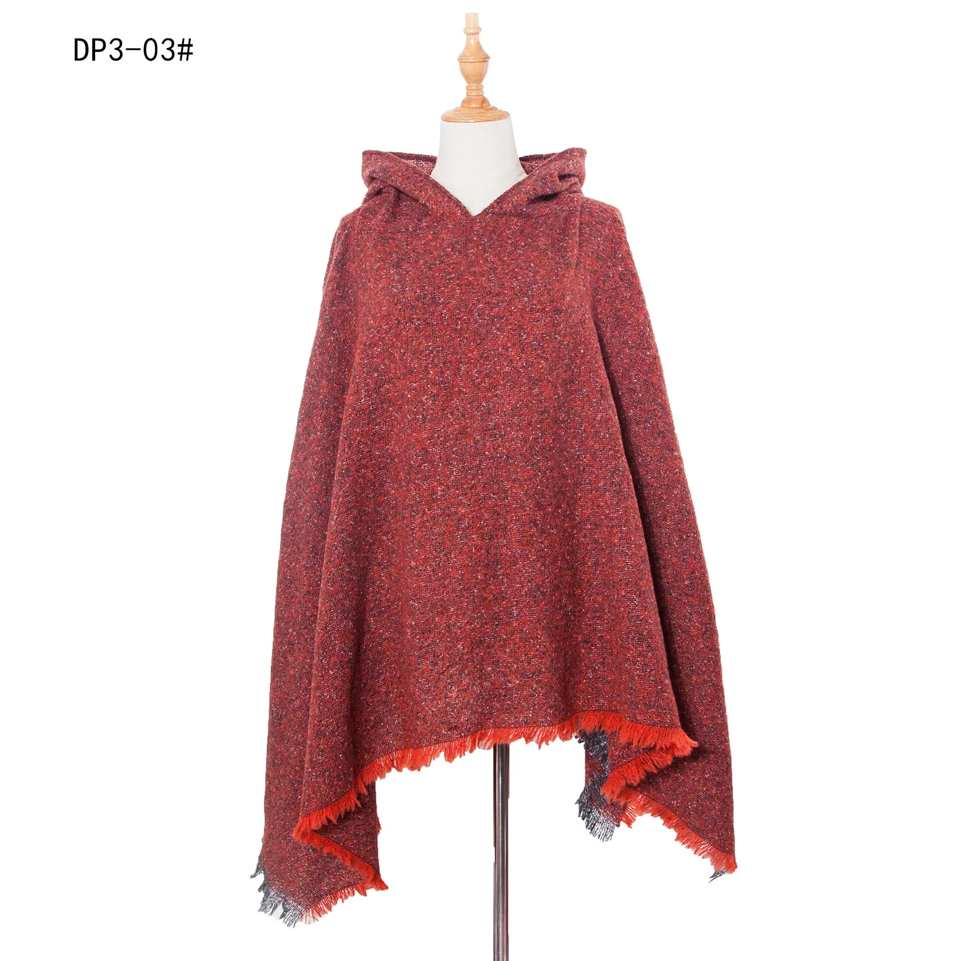 Poncho à capuche en fil boucle pour femme, cape de document solide, pull pour femme, mode de rue, capes bleues, nouveau tourisme, automne et hiver