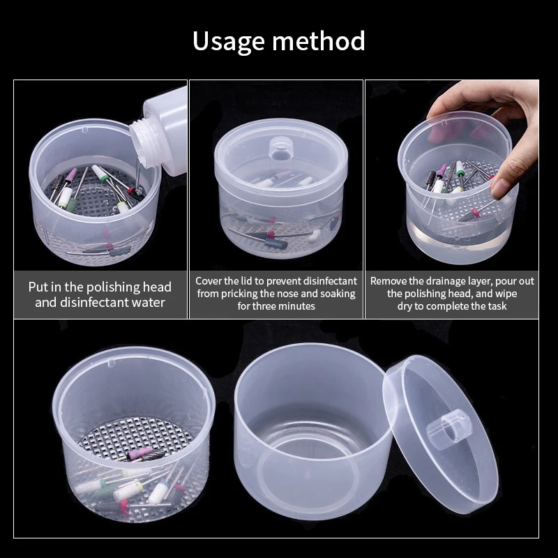 Nail Art Drill Bits Grinding Head Sterilizer Disinfection Box Nail Tool Cleaning Box Manicure Storage Case Clipper Accessories