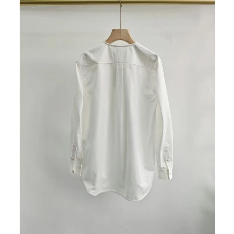 Cotton Nordic niche TT24 women's spring and summer temperament simple pure cotton collarless loose women's shirt