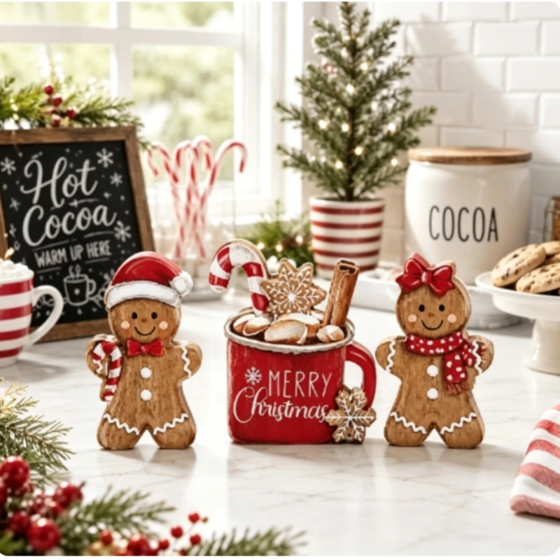 Christmas Gingerbread Man Decor – Hot Cocoa Gingerbread Figurine for Dining Table Atmosphere