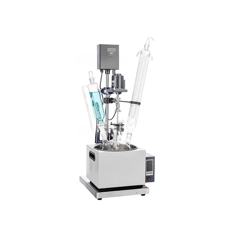 Small 5L Single Layer Glass Reactor Automatic Oil Bath Laboratory Bioreactor Featuring Pressure Vessel Pump Motor Engine PLC