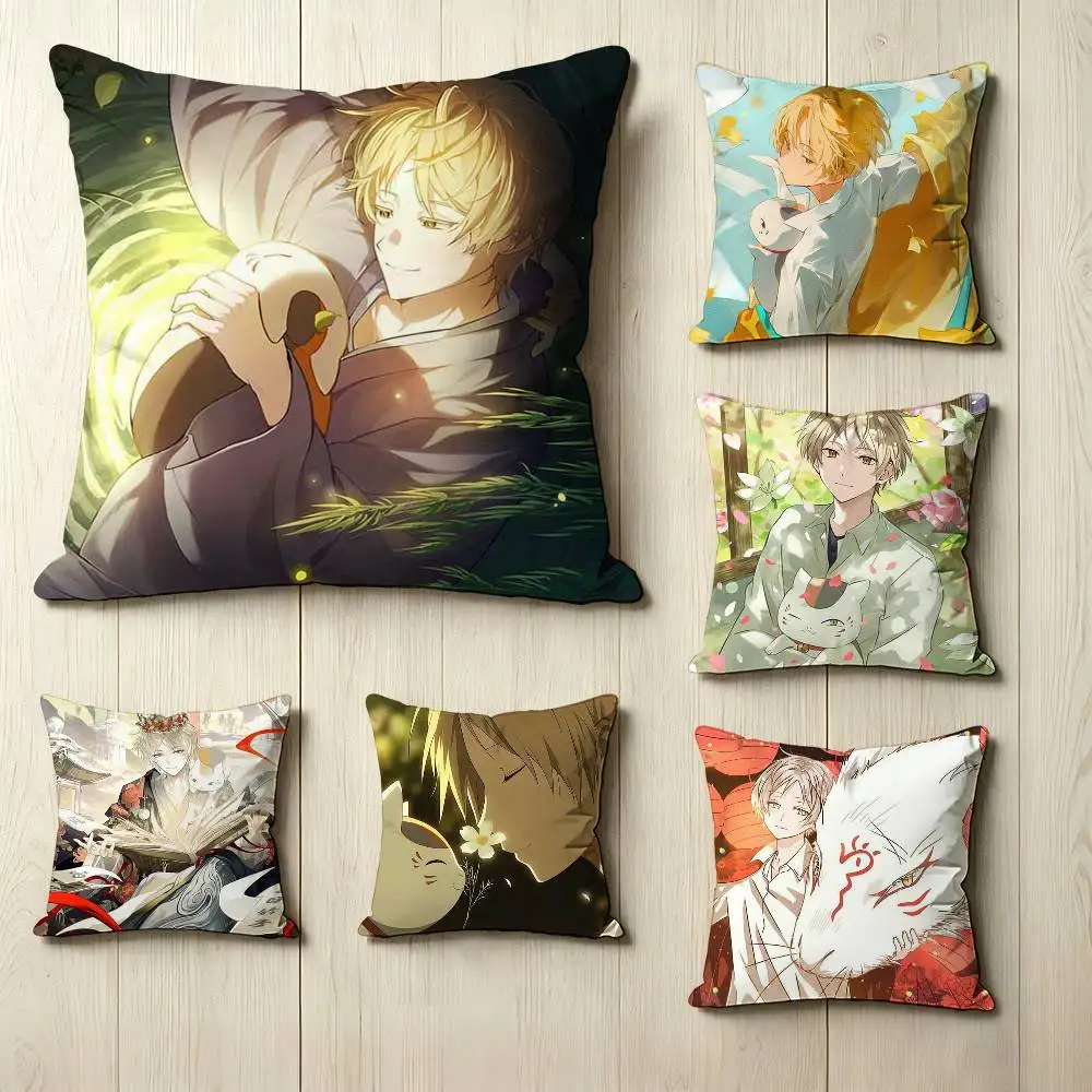 N-Natsume's Book of Friends T-Takashi Natsume Pillow Case Square Double-Sided Sofa Cushion Cover Bedroom Bedside Pillow