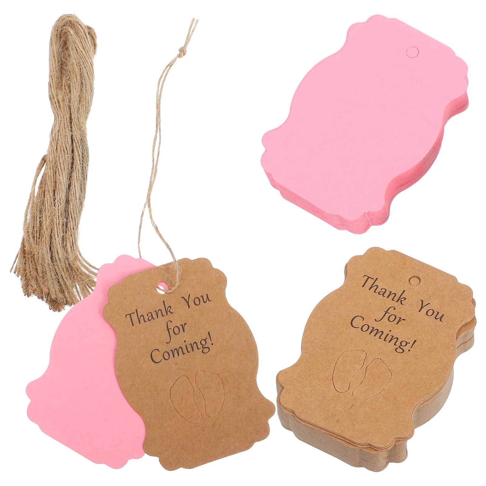 

100Pcs Baby Shower Thank You Tags Kraft Paper Holiday Footprint Thank You for Coming Tags Wedding Favor Labels