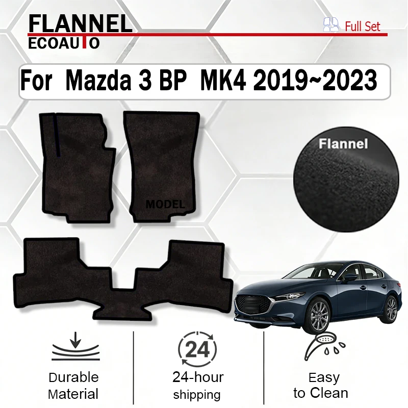 

Фланелевые коврики ECOAUTO для Mazda 3 BP MK4 2019~2023, нескользящие коврики-накладки на пол, черные, автомобильные аксессуары