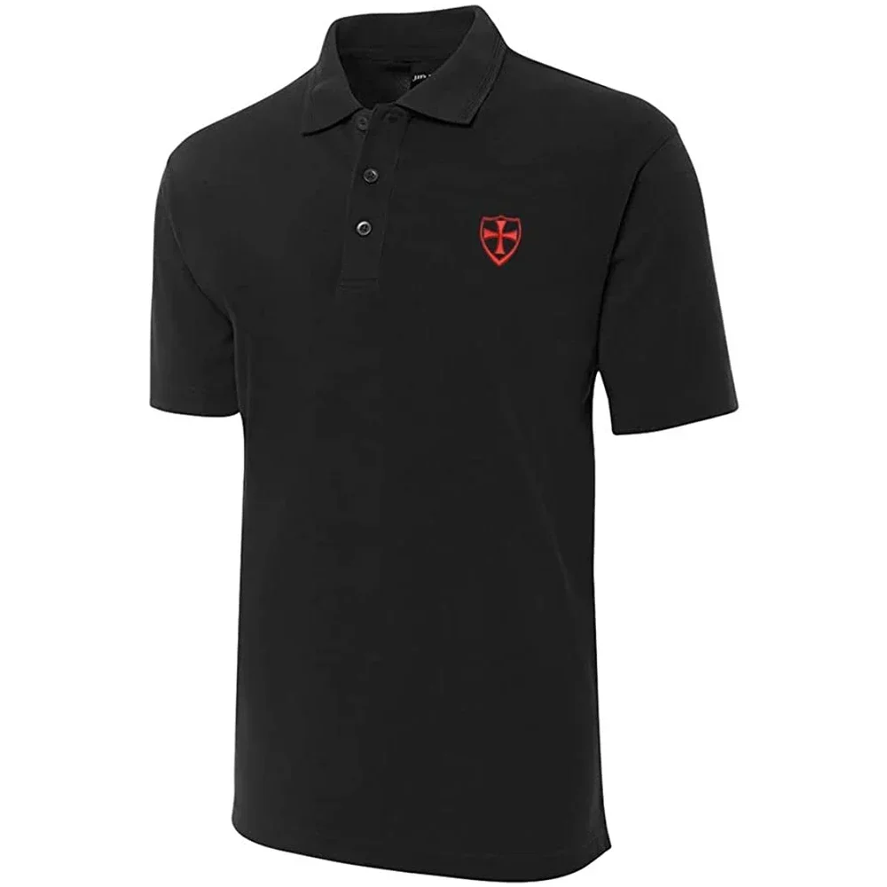 Lyprerazy Golf Shirt Maltese Cross Shield Embroidered Short Sleeve Polo Shirts Classic Embroidery Men's Polo Shirt