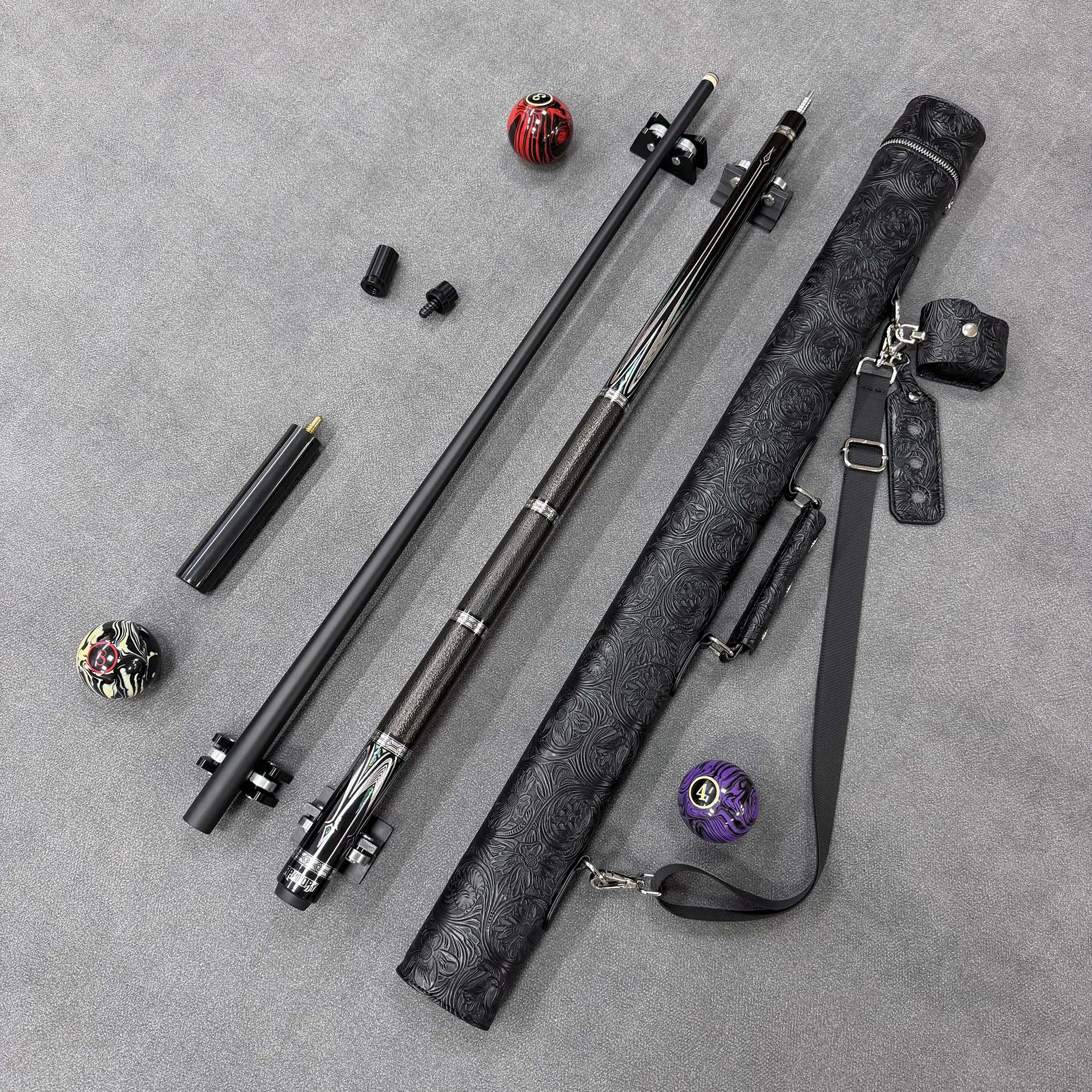 Billiard cue set, precise interface, stable force transmission, hard-decorated billiard cue tube, portable set