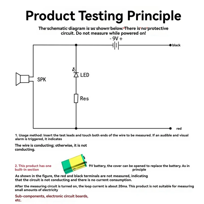 A88E-Continuity Test Buzzer Continuity Tester 9V On-Off Switch Tester Continuity Tester For Circuit Measure