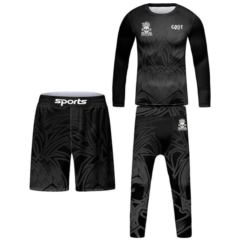 Kids MMA BJJ Jiu Jitsu koszula spodnie zestaw Rashguard spodenki bokserskie dres biegowy dzieci chłopiec Kickboxing koszulki Muay Thai odzież