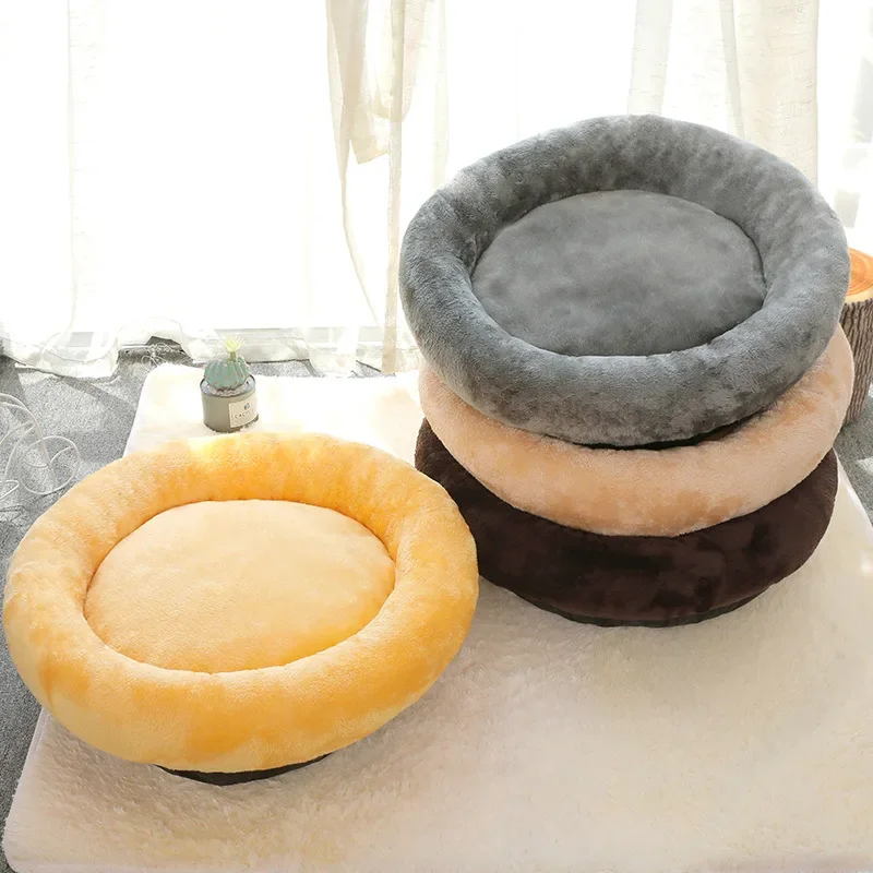Pet Bed Warming Small Dog House Soft Sofa Donut Cat Bed Warming Indoor Round Pillow Kennel Cuddler Faux Fur Puppy Mat Dog Beds