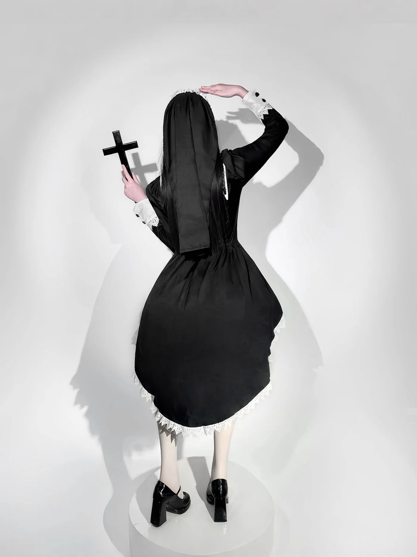 Gothic style dark embroidery cross Halloween nun costume cosplay carnival party stage play performance costume view 5