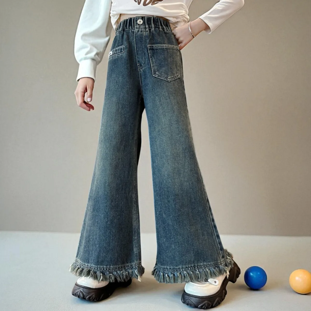 

Уличная одежда, широкие джинсы для больших девочек, детские джинсовые штаны, школьная одежда, брюки для подростков, детская одежда для малышей 5, 7, 10, 12 лет