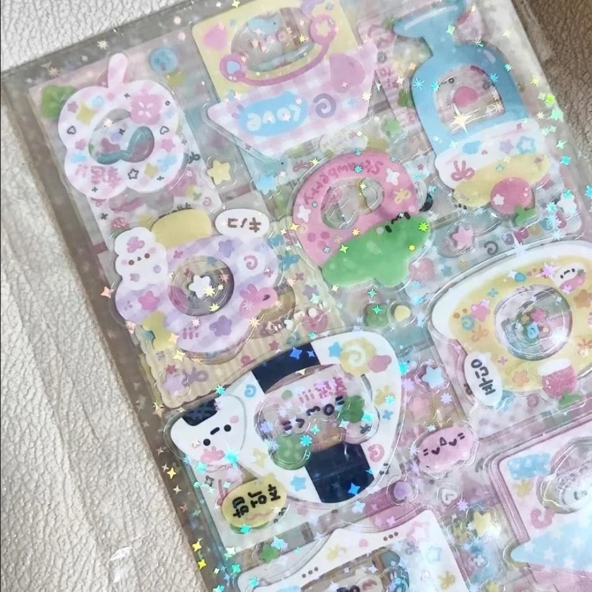 

Набор из 8 милых мультяшных наклеек-стикеров с двойными прозрачными звездами для декора дневников, скрапбуков и школьных принадлежностей
