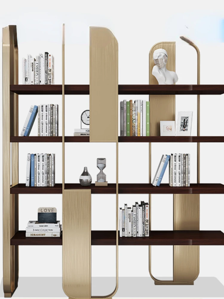 Modern Stainless Steel Bookshelf Floor Office Partition Light Luxury Bookcase Creative Storage