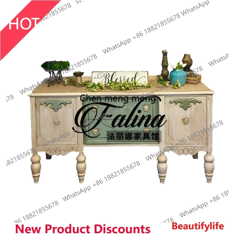 

D53 Французский винтажный шкаф для телевизора из цельного дерева, шкаф для хранения в гостиной, резной сервант в стиле кантри