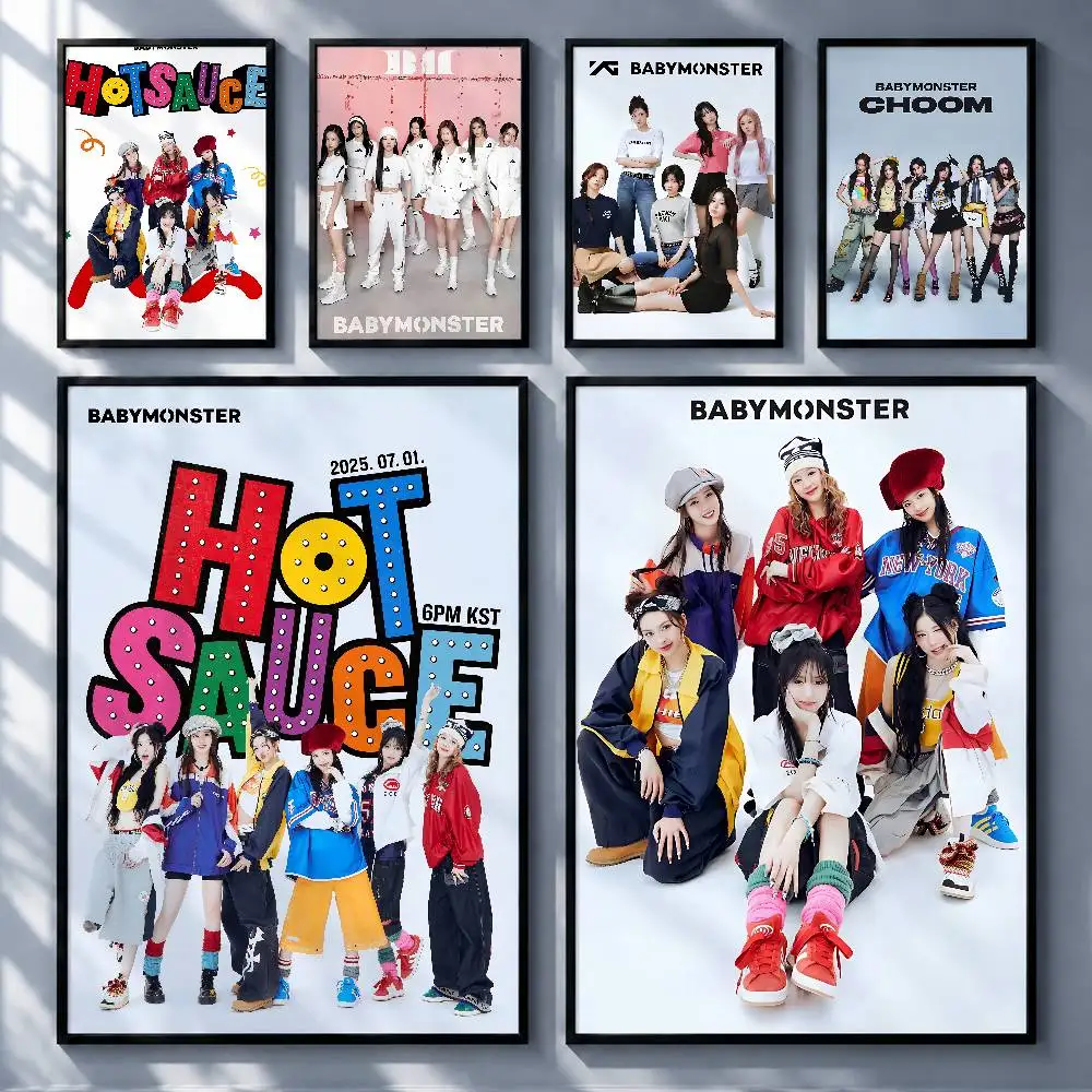 Trending K-Pop BABYMONSTER Posters Premium Self-Adhesive No Residue Wall Sticker for Home Office Bar Decor