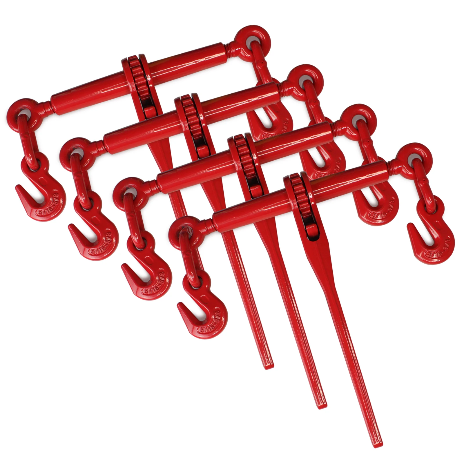 US 4PS 5/16-3/8'' G70 Chain Ratchet Load Binder with Hooks 5400LBS Powder Coated on Sale