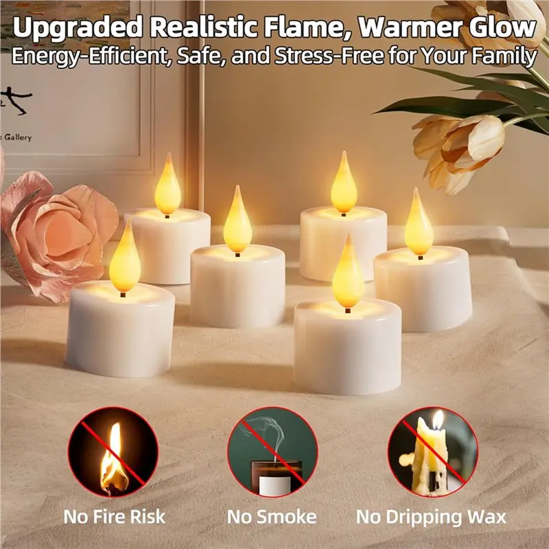 【THANKSGIVING DAY】Rechargeable Flameless Tea Lights Candles:48Pc Battery Operated Tea Light Candles,LED Flickering Votive Tealig
