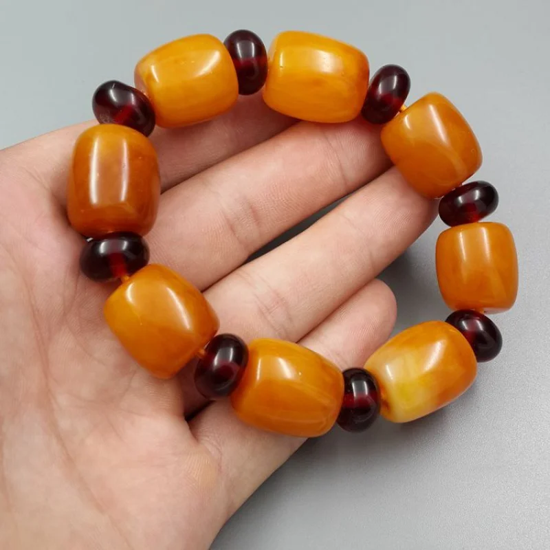 Factory Direct Sales Bracelet Domineering Men's Barrel Beads Universal Bracelet Yellow Chicken Grease Amber Beeswax Bracelet