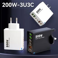 200W 6 Ports Ultra Fast Charger PD3.0 USB C Type C Charger Adapter Quick Charging Phone Charger EU/US/UK Plug For iPhone Samsung