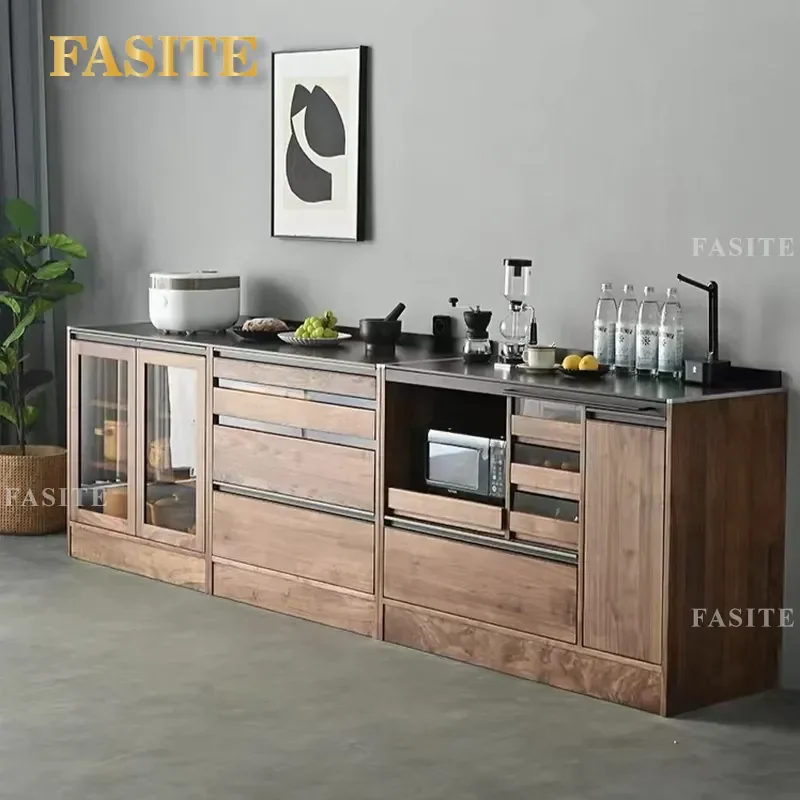 North American Black Walnut Dining Sideboard Solid Wood Rock Slab Storage Cabinet Nordic Japanese Style Tea Console for Small