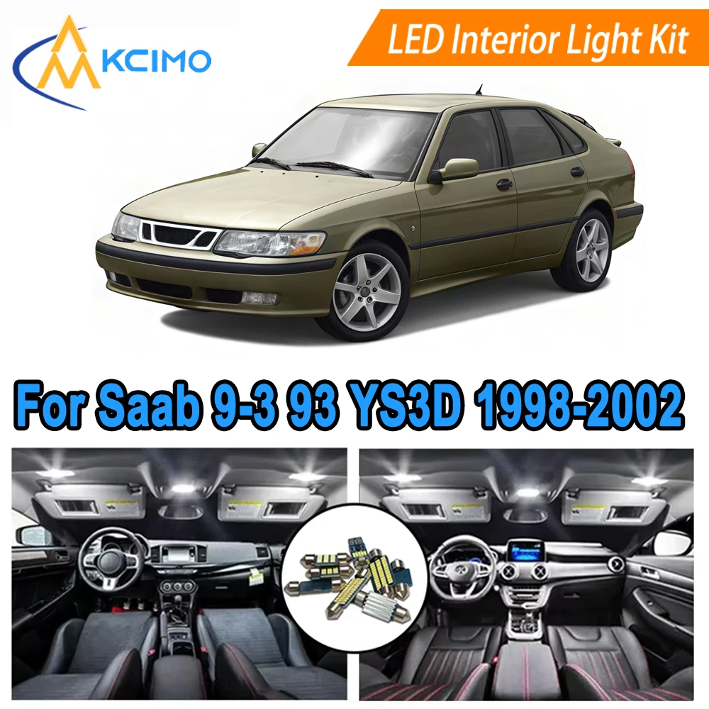 

White/Blue LED Interior Bulbs For Saab 9-3 93 YS3D Sedan Saloon (1998-2002) Bright LED Lights Dome Map Door​ ​​Car Bulbs