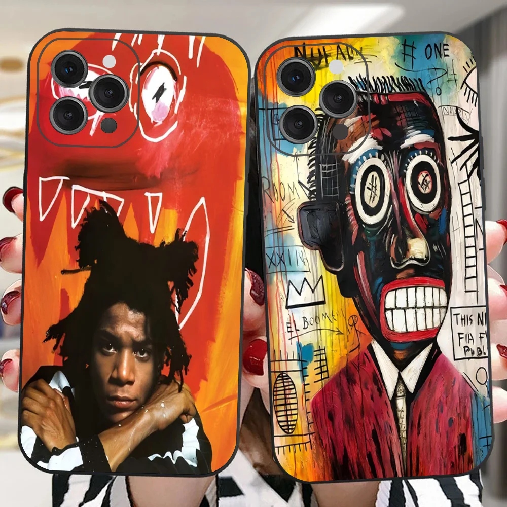 Art J-Jean-M-Michel B-b-Basquiat Phone Case For IPhone 16 15 14 13 Pro Max 11 12 Mini X Xs XR Se 2022 Black Silicone Cover