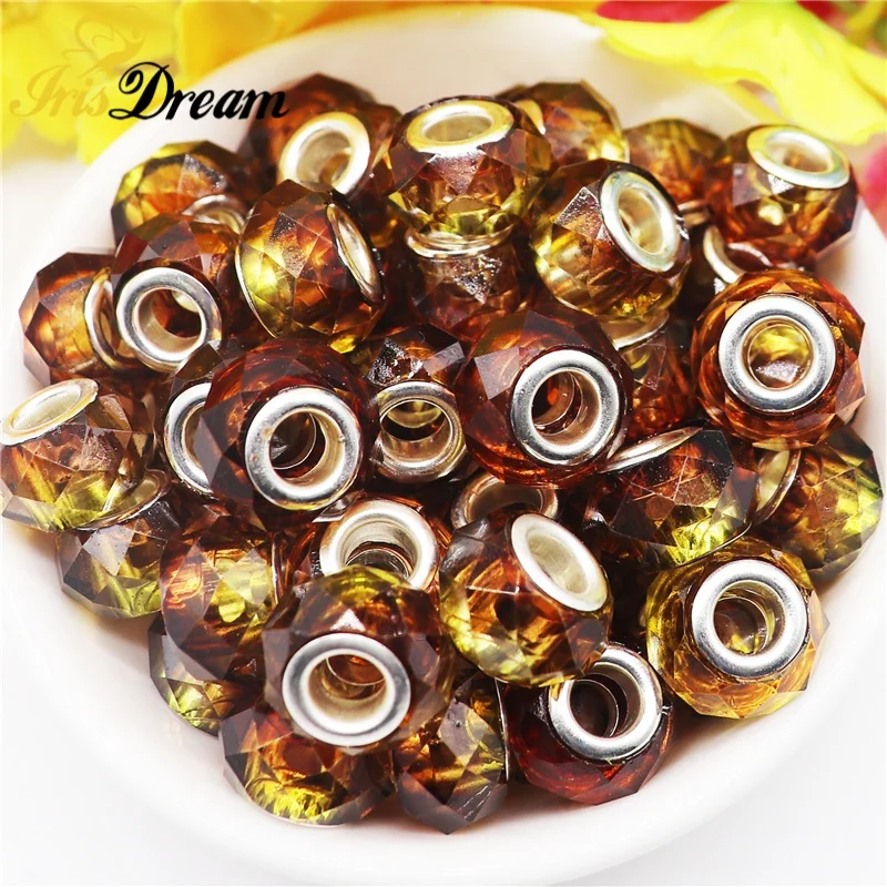 10Pcs Lot 14mm Two Tone Color Cut Faceted Resin Murano Rondelle Slide Charms Beads for Bracelet Necklace Tassels Jewelry Making
