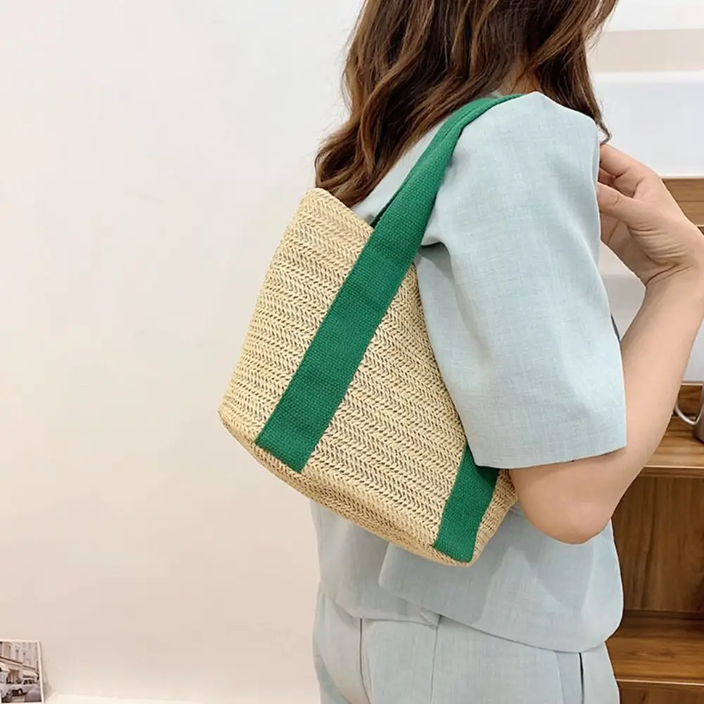 

Cute Canvas Straw Woven Tote Bag Korean Style Straw Bag Straw Shoulder Bag Shoulder Bag Handbag Women Woven Bag Ladies