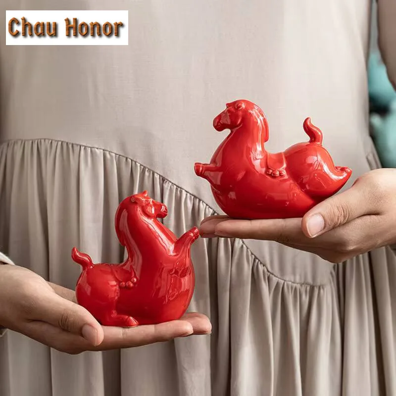Creative Ceramic Horse Sculptures Crafts Modern Home Decoration Living Room Office Desktop Wine Cabinet Tang Horse Ornaments