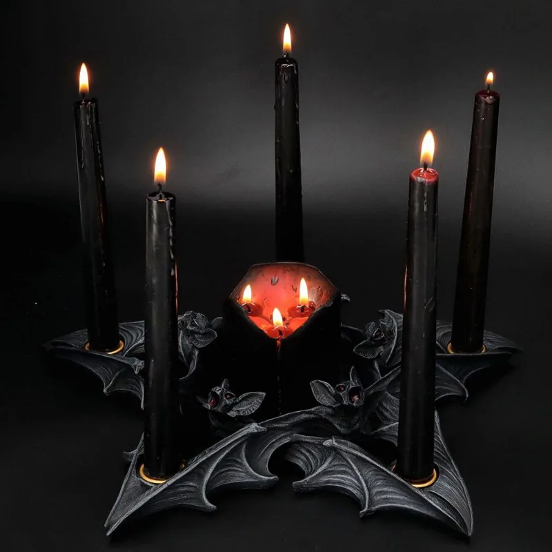 Halloween Decoration Gothic Bat Candle Stand Home Decor Resin Candle Holder Ornament Craft Gifts