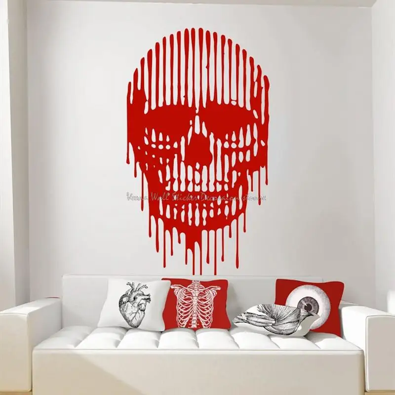 Skull Drip Line Ink Splash Paint Bone Horror Wall Stickers Military Gamers Home Entertainment Venue Decorative Stickers Mural