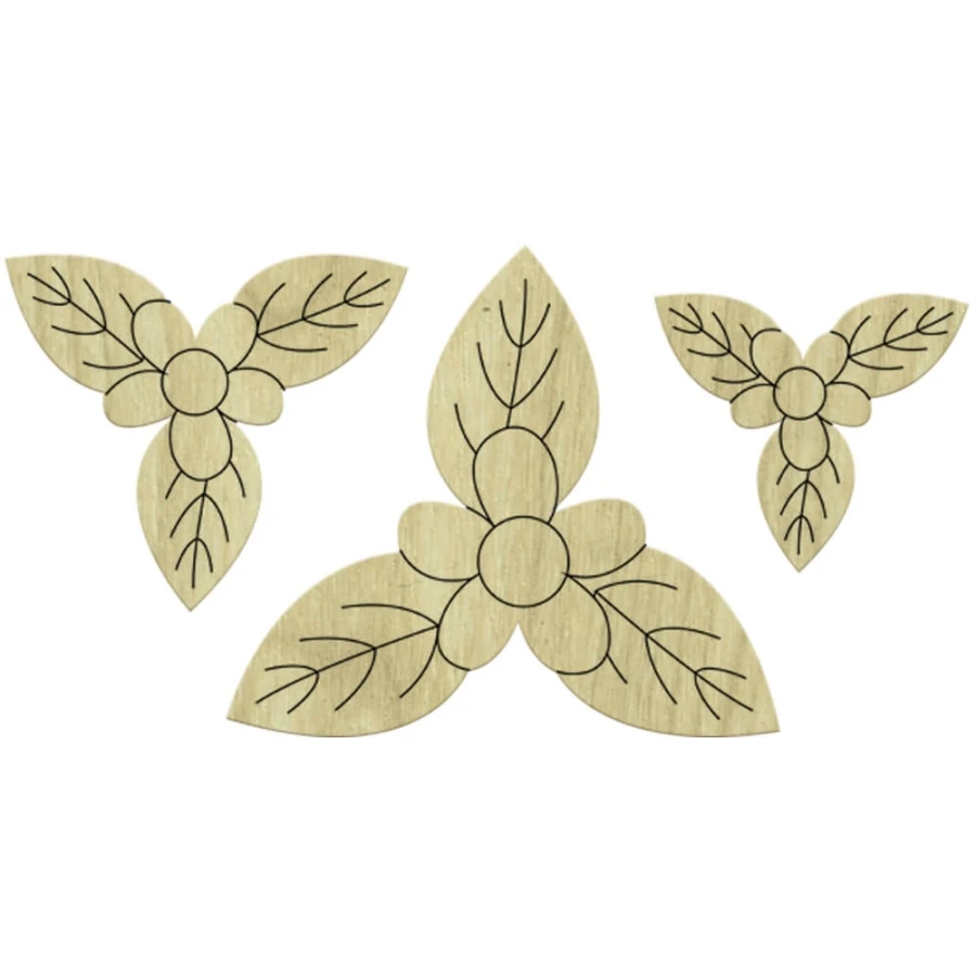 KD304 Flower and Leaf pcs Set Set Wooden Package Ornament, Hobby Wood Ornament