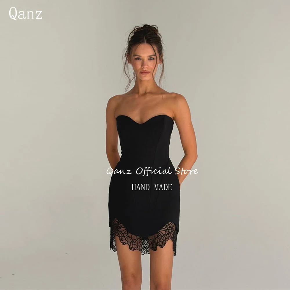 Qanz Sexy Black Mini Prom Dress Sweetheart Short Backless Robe Cocktail Femme Lace Short Women Vestido De Festa Customized