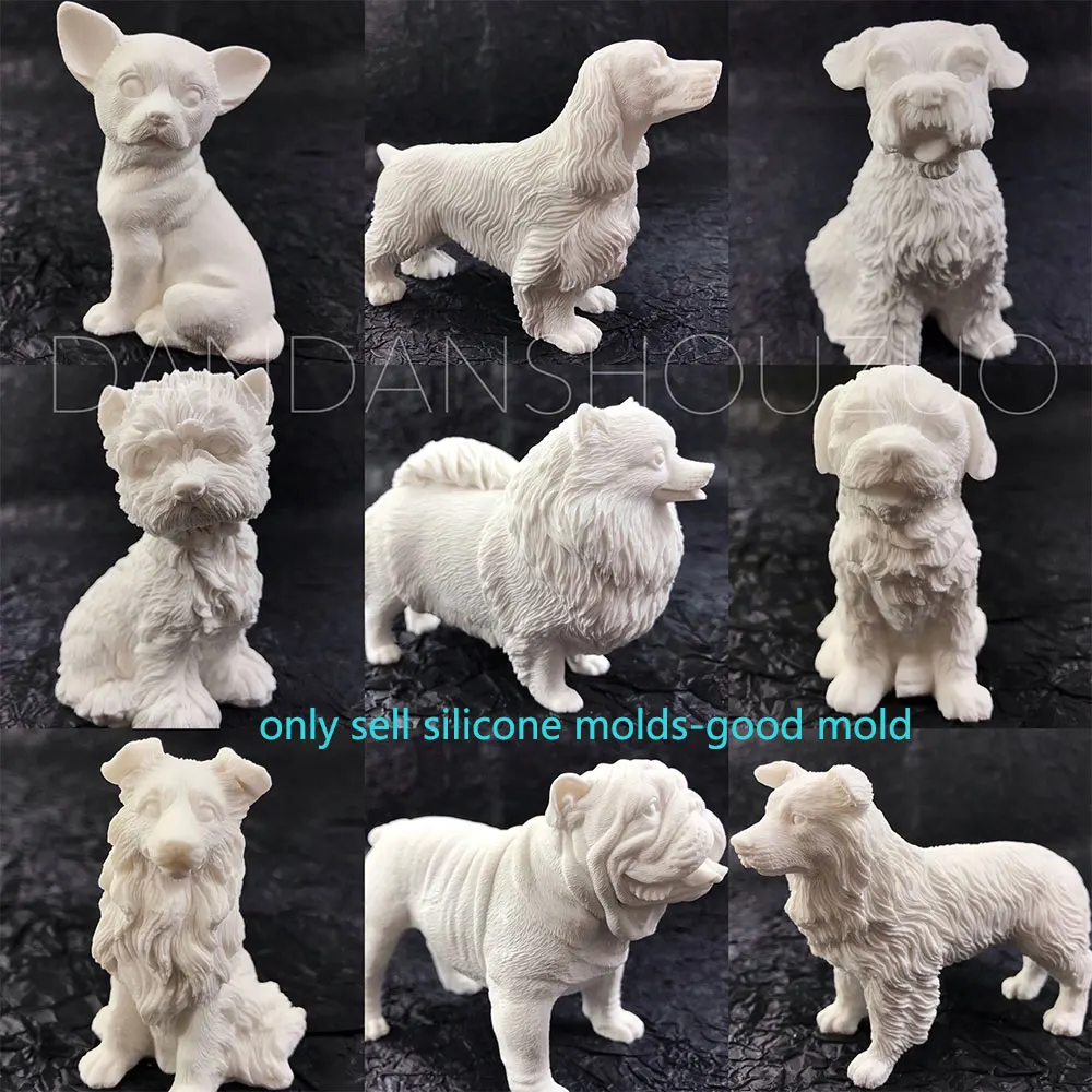 Pet Dog Plaster Mold Bulldog Border Collie Pomeranian Teddy Bull Terrier Schnauzer Chihuahua Cocker Spaniel Resin Silicone Mold