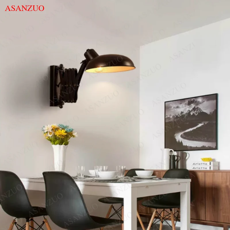 ASANZUO American Retro Industrial Wall Lamp Restaurant Loft  Adjustable Telescopic wall sconce Living Room E27 Lighting fixtures image 2
