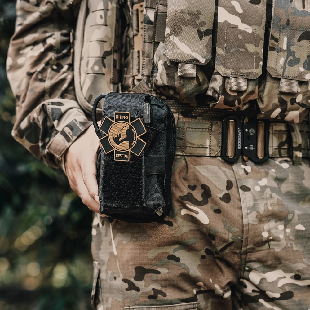 RHINO Kit pertolongan pertama EDC, Kit Trauma IFAK dengan Molle, kantong taktis dengan turniket, perban untuk bertahan hidup