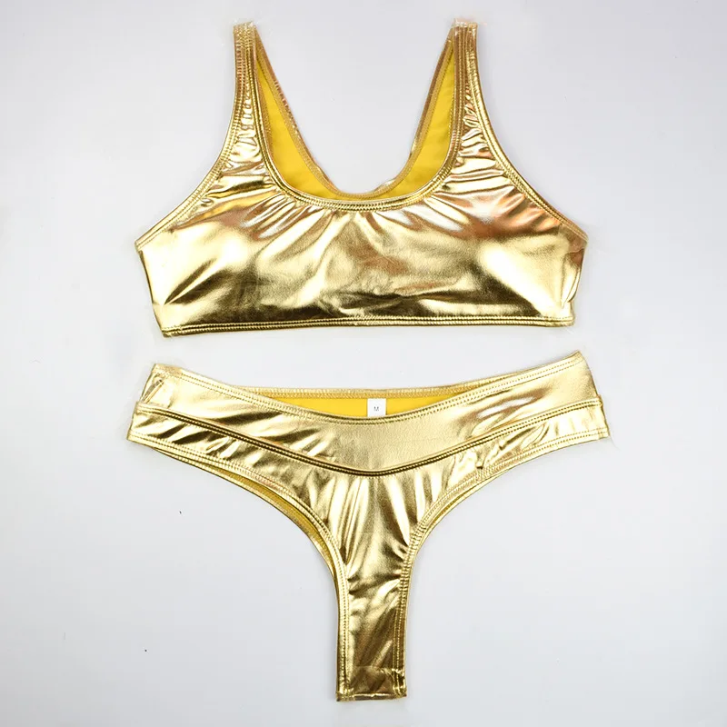 Foil One Piece Two Piece Bikini Set 2026 Women's Sexy Swimwear Summer Crop Vest Bikini Tops Sexy Bodysuit Solid Swimsuit Female