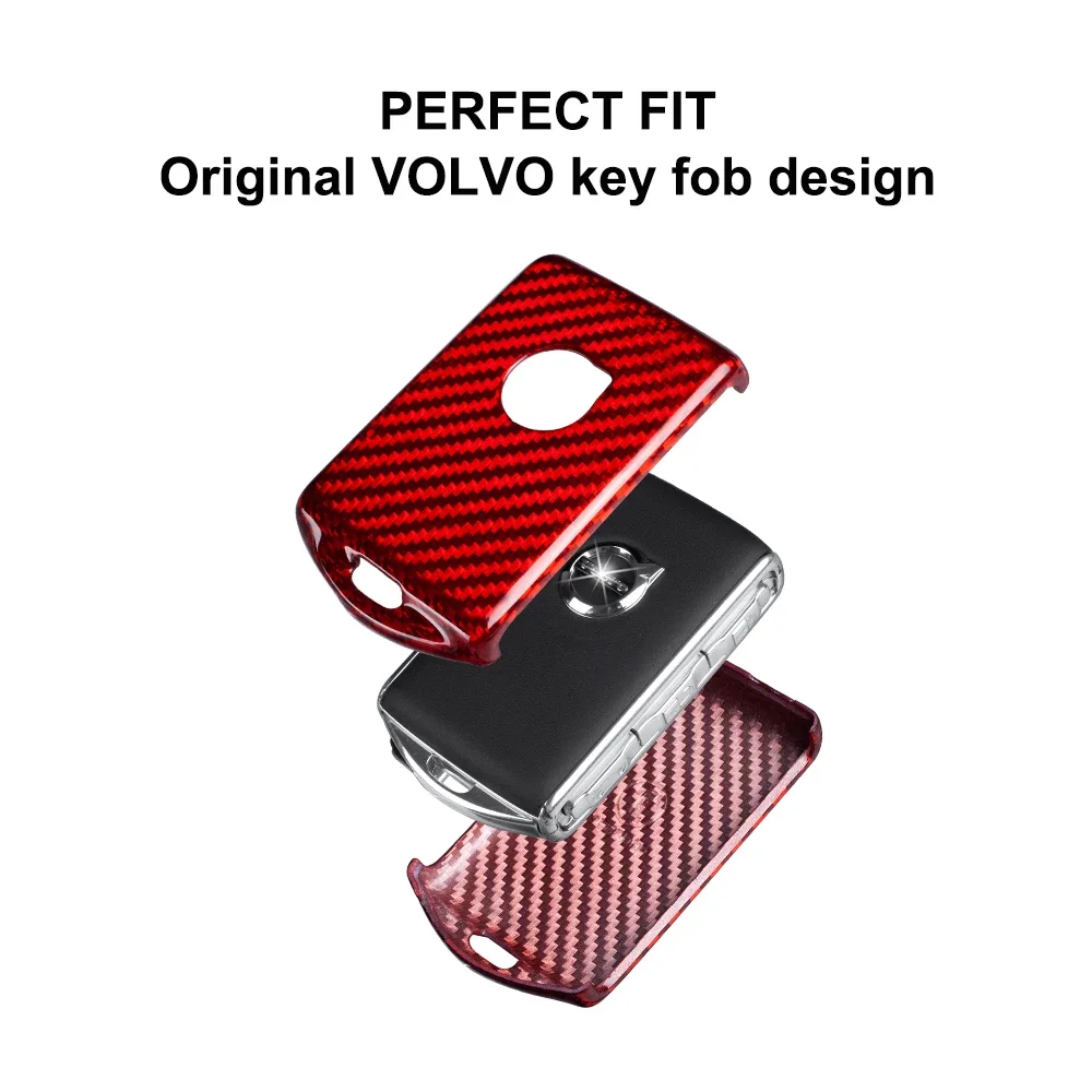 Key Shell For Volvo (Leather Key), Real Carbon Fiber Key Fob Cover Protector For Volvo XC40 XC90 V90 Polestar 1 2 Key Case Pouch