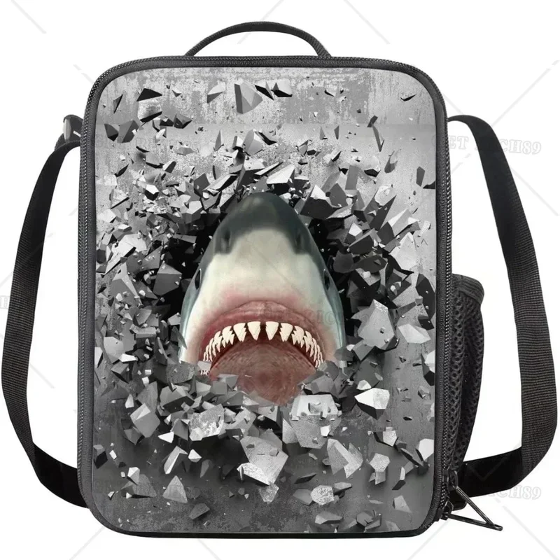 3D Shark Fish Cartoon Reusable Thermal Lunch Bag Insulated Lunch Box with Zipper for Adults Kids School Work Travel Picnic