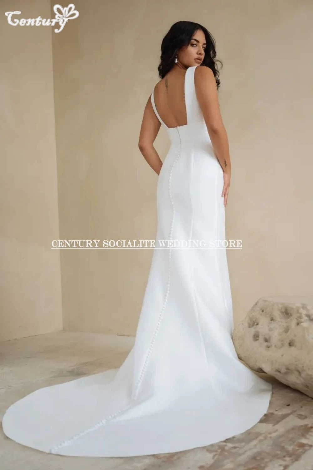 Simples vestidos de casamento sereia com decote em v sem costas fenda lateral sexy cetim vestidos de noiva vestido de recepção de noiva novia personalizado