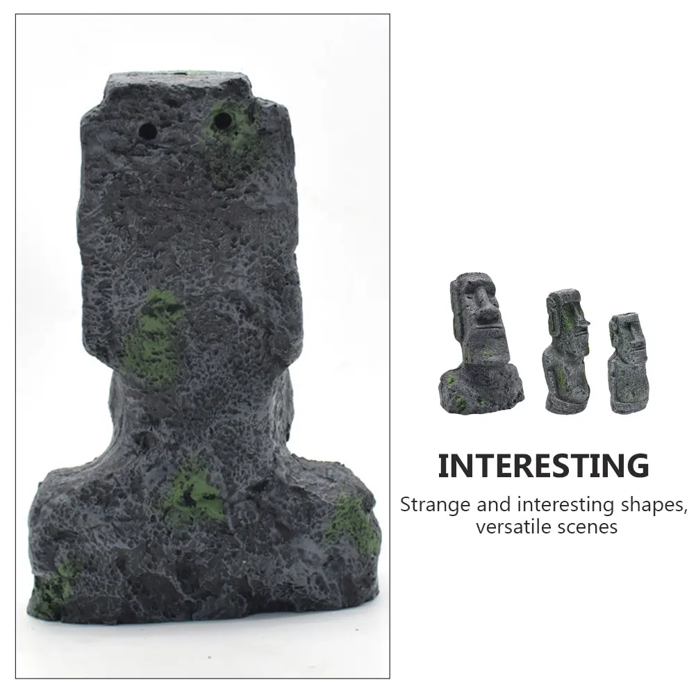 

3pcs Moai Statue Fish Tank Decor Resin Accessories Small Medium Large Aquarium Landscaping Stone Head Ornaments