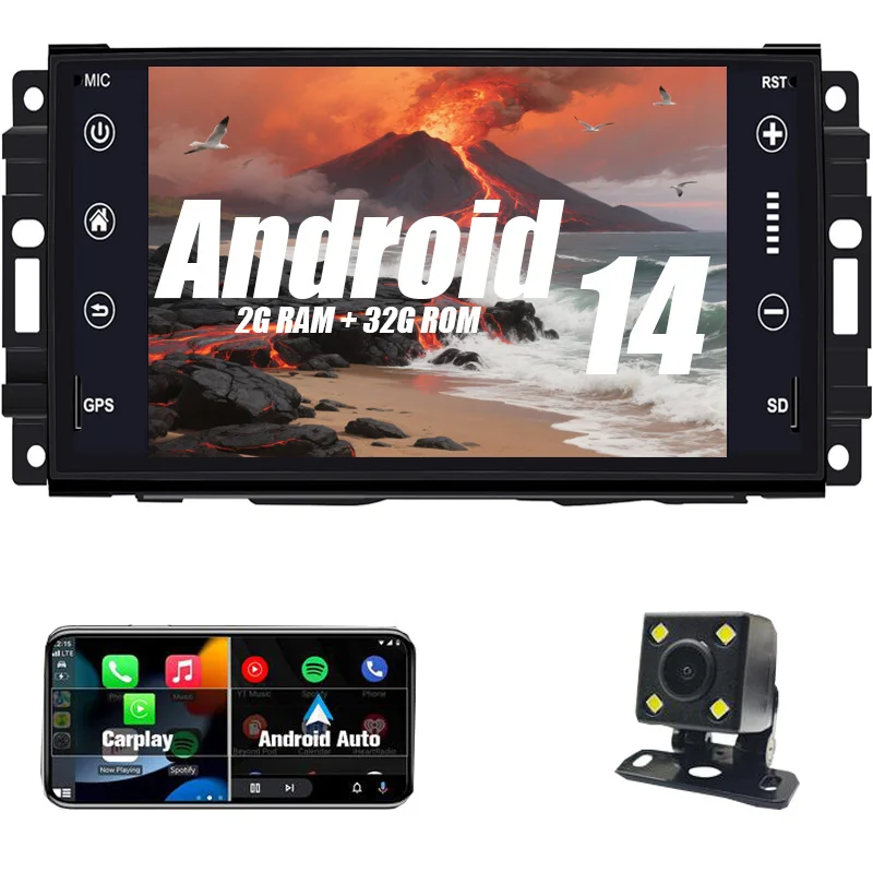 

Android car radio for Jeep Wrangler stereo screen Carplay Android Auto Bluetooth GPS Navigation FM radio 7’ [16/32/64/128G]