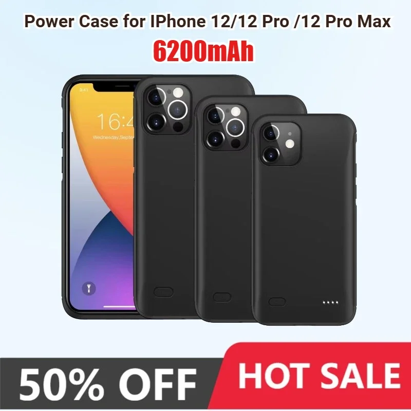 

New 6200mAh Battery Case for IPhone 12 Pro Max Power Case Power Bank Charging Cover for IPhone 12 Mini Slim Battery Charger Case