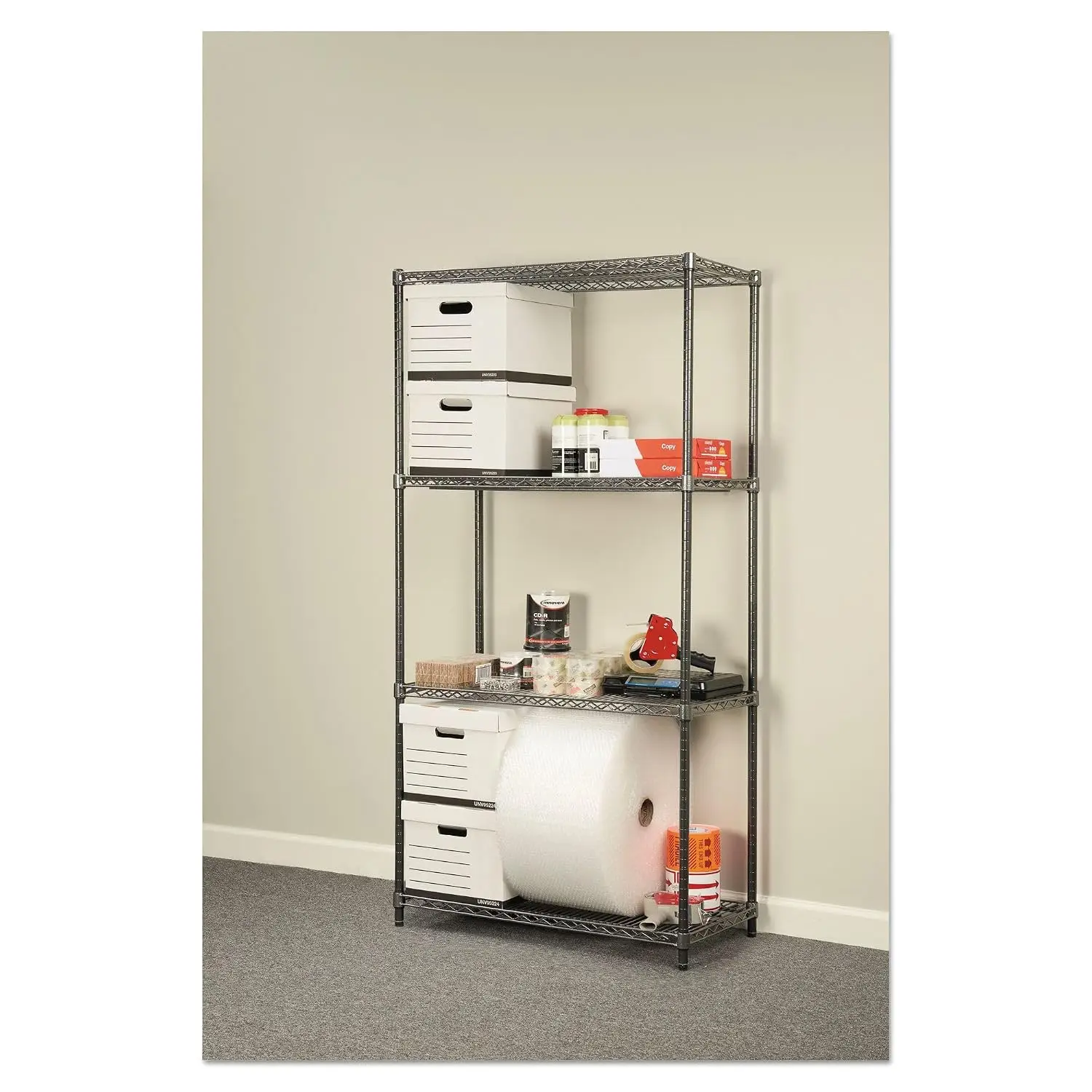 Wire Shelving Starter Kit, Four-Shelf, 36w x 18d x 72h, Black Anthracite, Customized