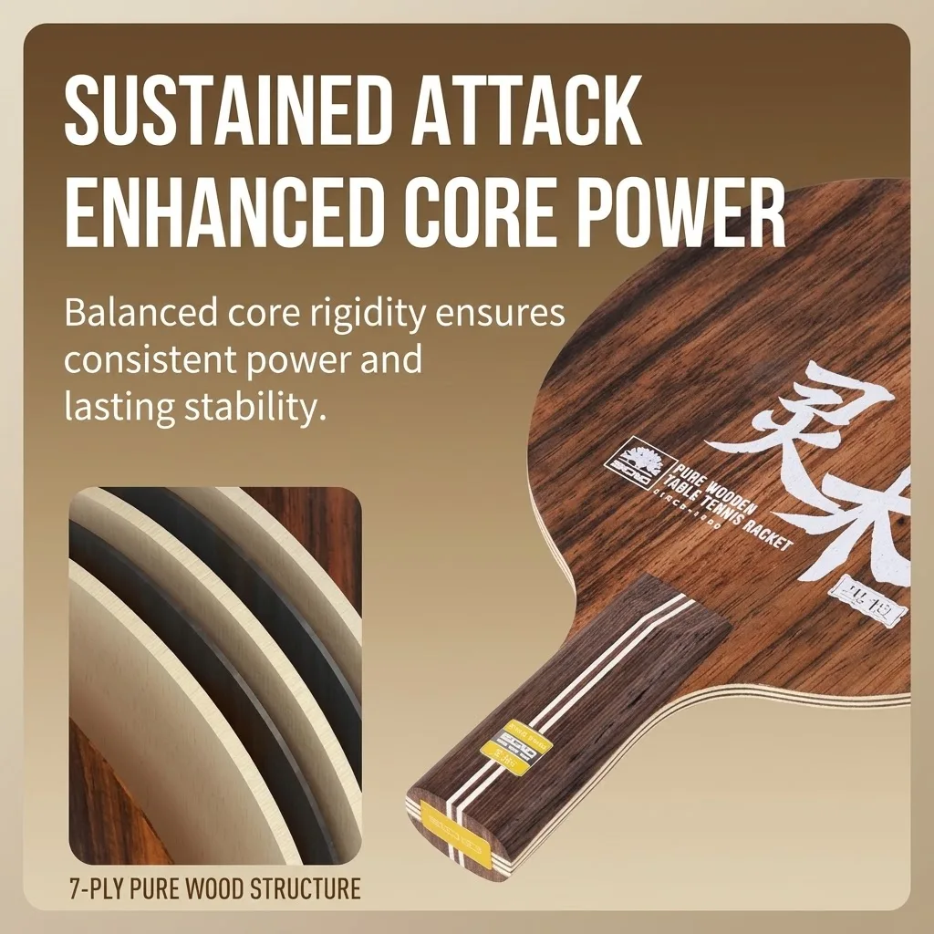 Boli Lingmu Ebony Series Table Tennis Racket Blade, Professional Seven-Layer Pure Wood Blade, Ebony Ayous Horizontal and Vertical Original Wood Table Tennis Racket Blade