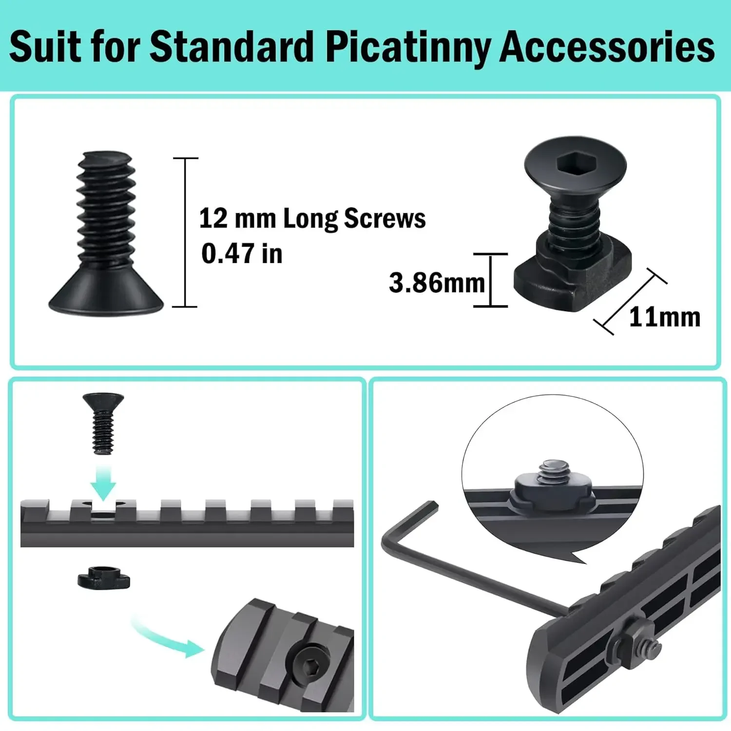 10Pcs M-LOK Screw and Nut Replacement Rails T-Nut Screw Replacement Set for MLOK Handguard Rail Sections Hunting Gun Accessories