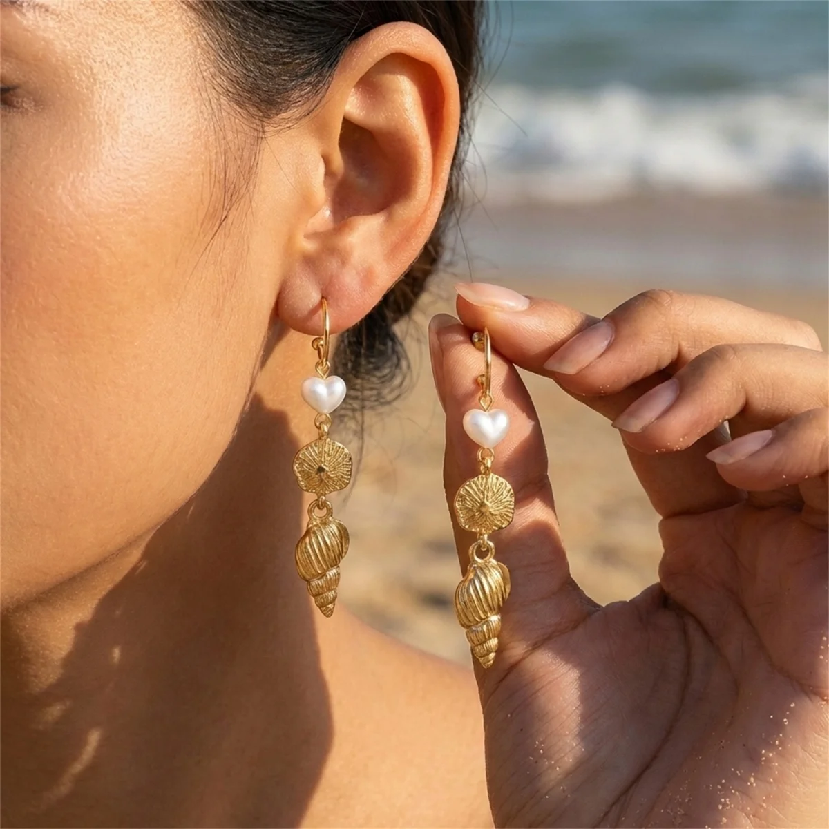 Sommerliche Metall-Kokosnussbaum-Muschel-Seestern-Ohrringe mit Quasten für Damen und Herren, Ozean-Strand-Ohrringe, modischer Urlaubsschmuck – Detail 15
