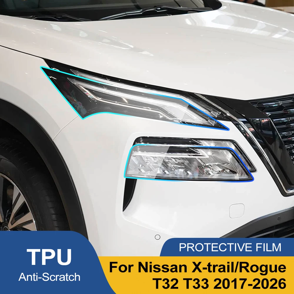 Smoke Black High-Gloss TPU Headlight Protective Film for Nissan X-trail/Rogue T33 T32 2017-2026 Pre-Cut PPF Anti-Scratch Film