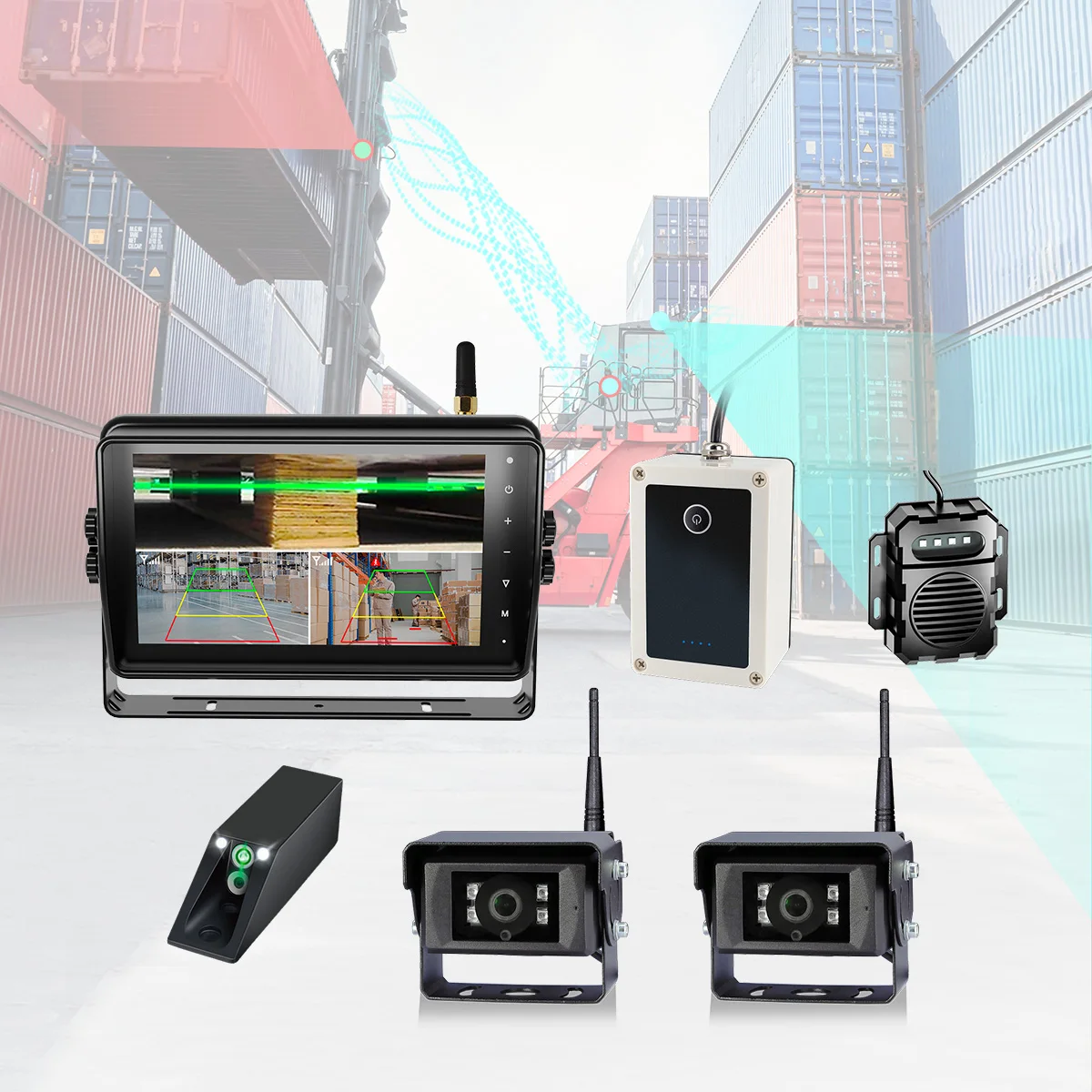 

Waterproof AI Wireless Camera System For Forklift With Fork Positioning Laser And Pedestrian Detection